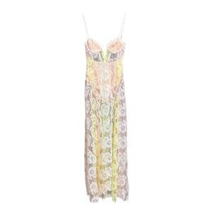 For Love and Lemons XXS Blossom Maxi Lace Dress Peach Yellow V-wire Cutout Back
